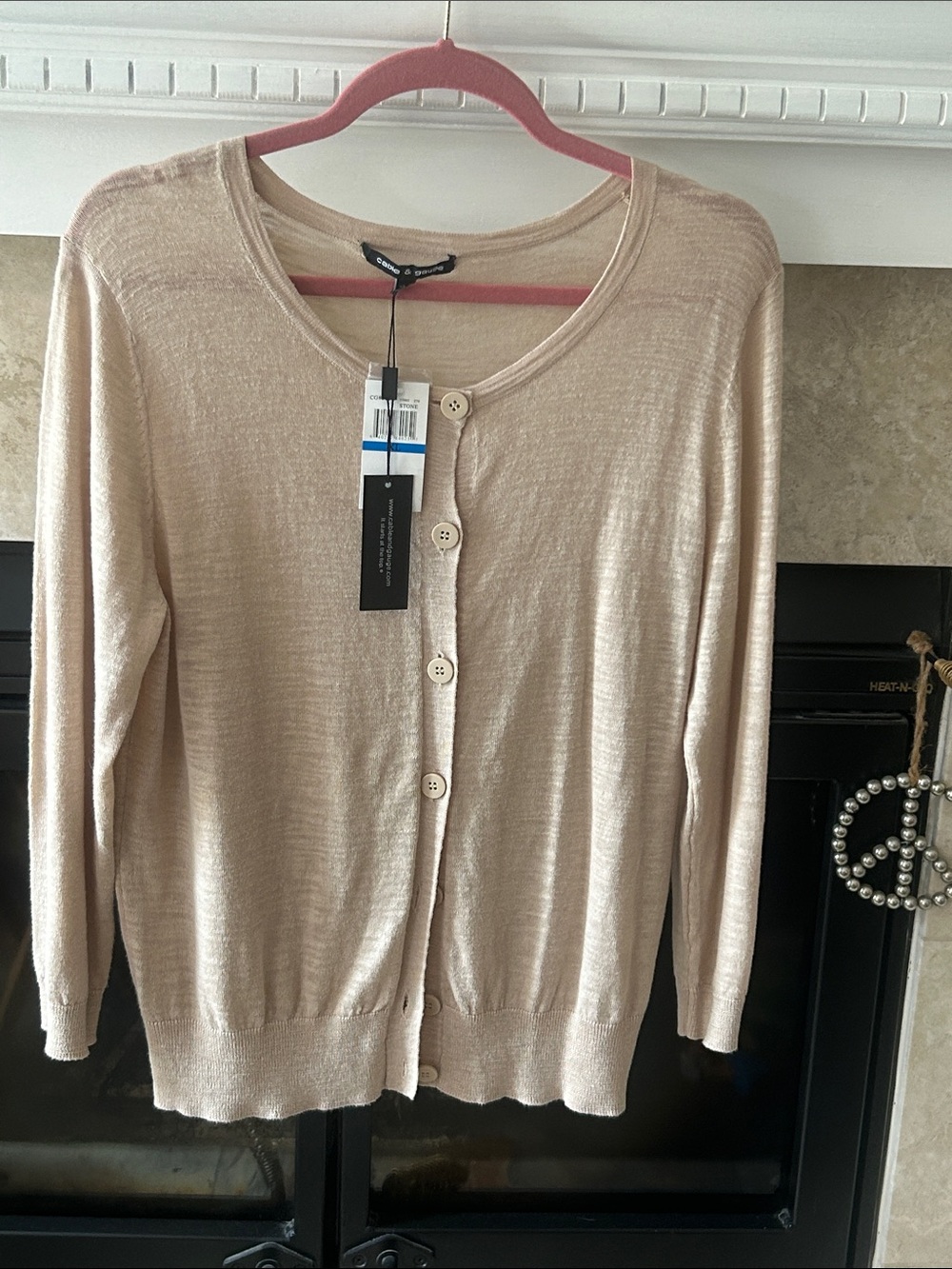 Cable & Gauge Beige Button-Up Lightweight Cardigan